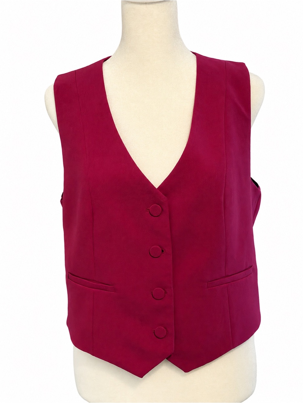 Women’s Sleeveless Button Front Vest - Berry